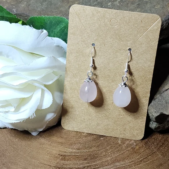 Hand Crafted Elegant Pink Teardrop Dangle Hook Earrings - Picture 1 of 4